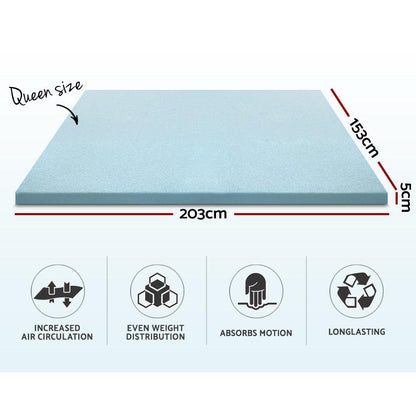 Giselle Bedding Memory Foam Mattress Topper Cool Gel 5cm Queen - Ozstylz