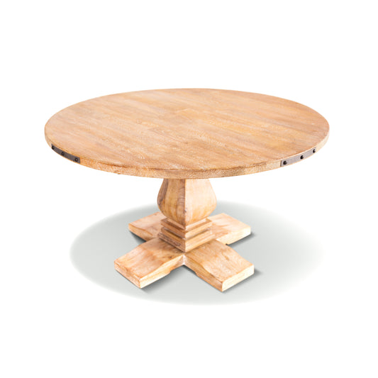 Gloriosa Round Dining Table 135cm Pedestal Solid Mango Timber Wood - Honey Wash - Ozstylz