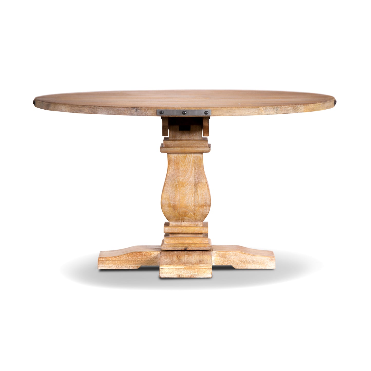 Gloriosa Round Dining Table 135cm Pedestal Solid Mango Timber Wood - Honey Wash - Ozstylz