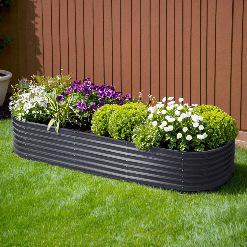 Greenfingers Garden Bed 240X80X42cm Oval Planter Box Raised Container Galvanised - Ozstylz