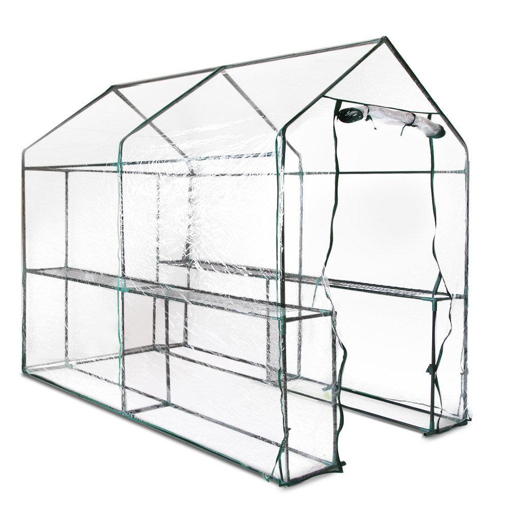 Greenfingers Greenhouse 1.2x1.9x1.9M Walk in Green House Tunnel Clear Garden Shed 4 Shelves - Ozstylz