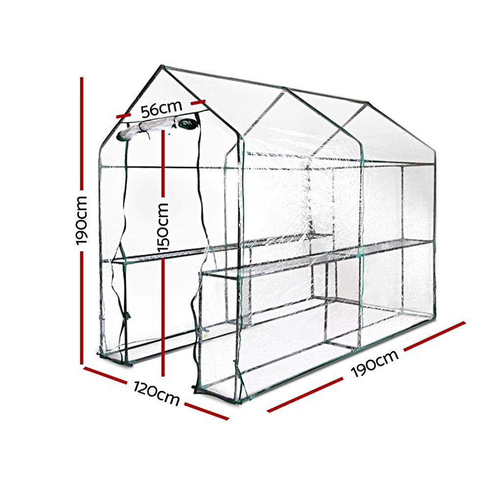 Greenfingers Greenhouse 1.2x1.9x1.9M Walk in Green House Tunnel Clear Garden Shed 4 Shelves - Ozstylz