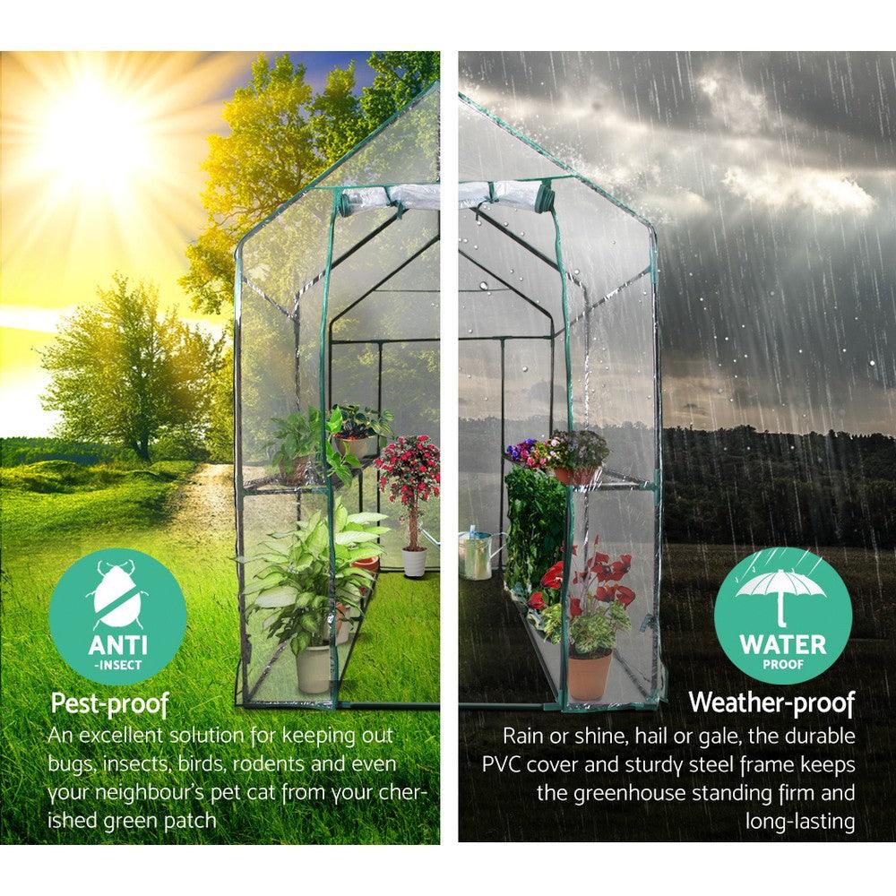 Greenfingers Greenhouse 1.2x1.9x1.9M Walk in Green House Tunnel Clear Garden Shed 4 Shelves - Ozstylz