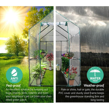 Greenfingers Greenhouse 1.2x1.9x1.9M Walk in Green House Tunnel Clear Garden Shed 4 Shelves - Ozstylz