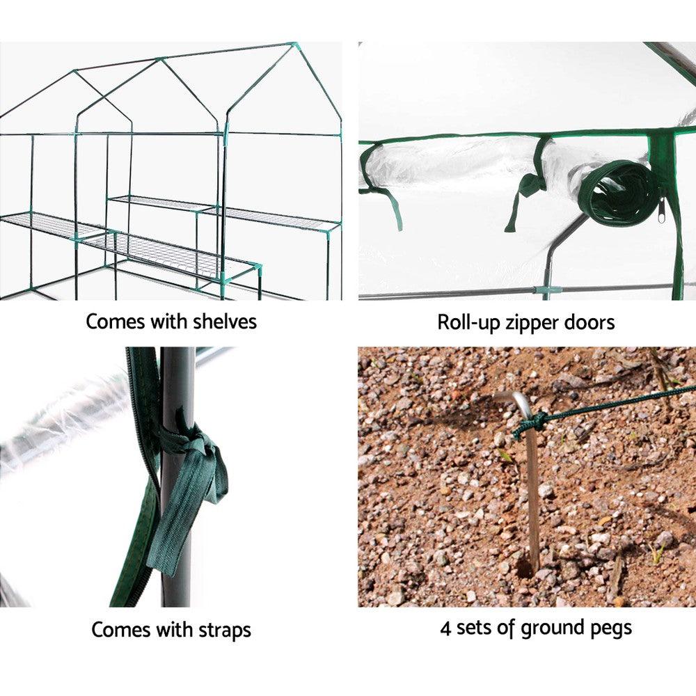 Greenfingers Greenhouse 1.2x1.9x1.9M Walk in Green House Tunnel Clear Garden Shed 4 Shelves - Ozstylz