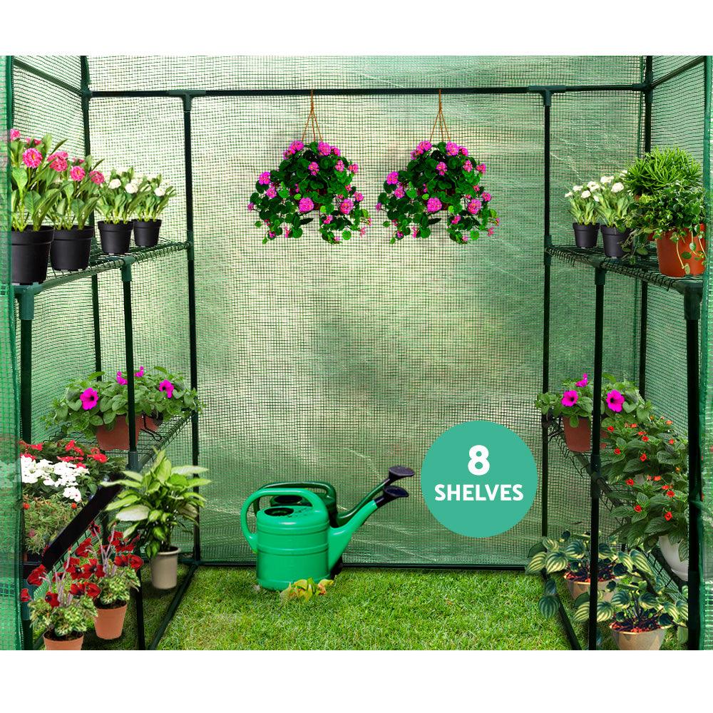 Greenfingers Greenhouse 1.4x1.55x2M Walk in Green House Tunnel Plant Garden Shed 8 Shelves - Ozstylz