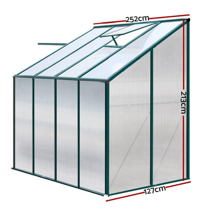 Greenfingers Greenhouse 2.52x1.27x2.13M Lean-to Aluminium Polycarbonate Green House Garden Shed - Ozstylz