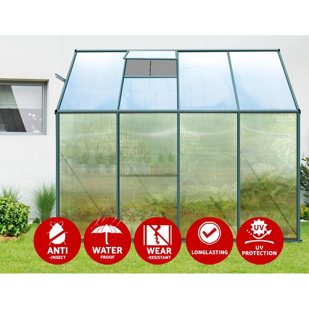 Greenfingers Greenhouse 2.52x1.27x2.13M Lean-to Aluminium Polycarbonate Green House Garden Shed - Ozstylz