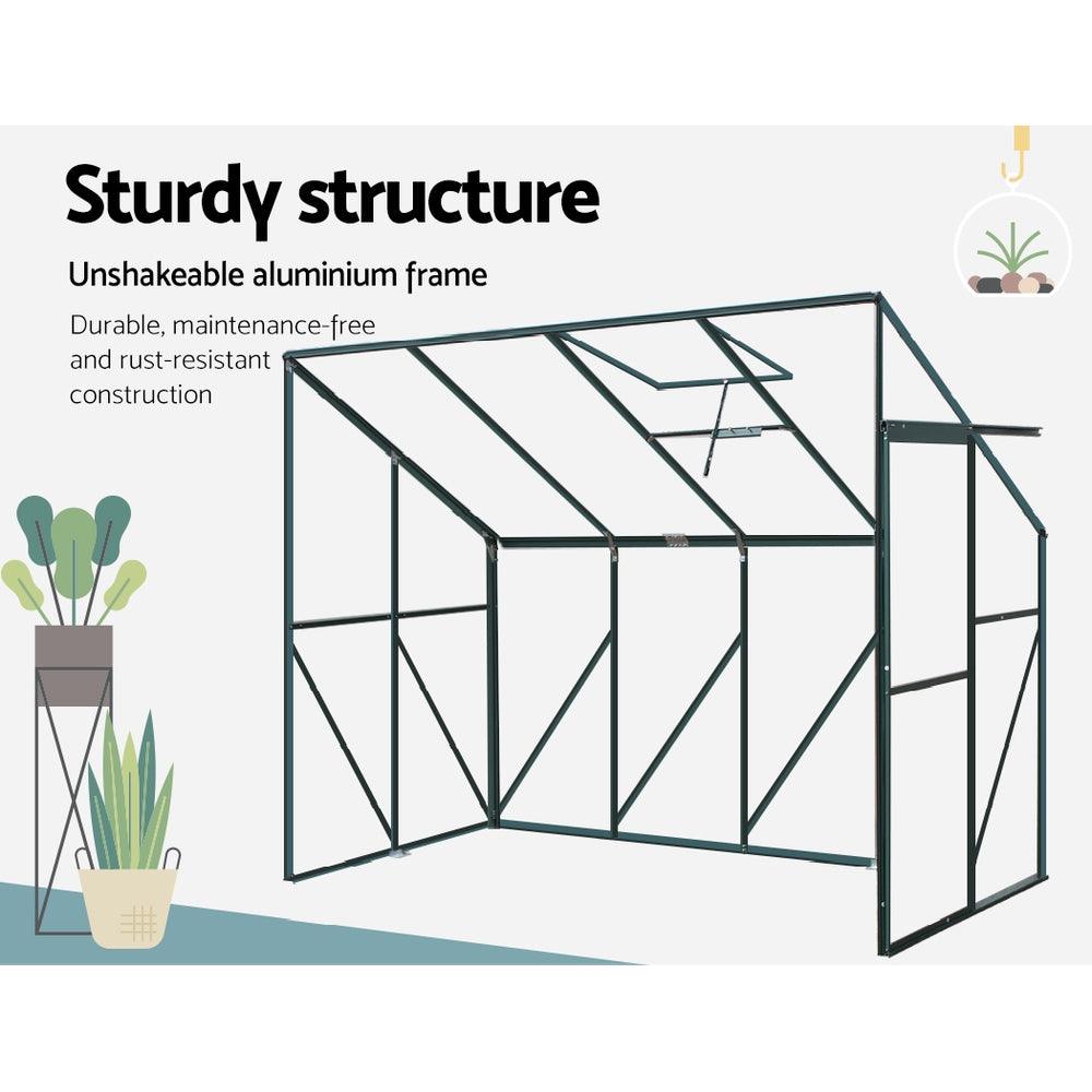 Greenfingers Greenhouse 2.52x1.27x2.13M Lean-to Aluminium Polycarbonate Green House Garden Shed - Ozstylz