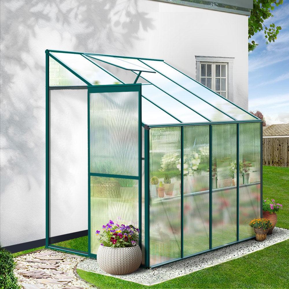 Greenfingers Greenhouse 2.52x1.27x2.13M Lean-to Aluminium Polycarbonate Green House Garden Shed - Ozstylz