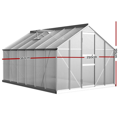 Greenfingers Greenhouse 3.6x2.5x1.95M Aluminium Polycarbonate Green House Garden Shed - Ozstylz