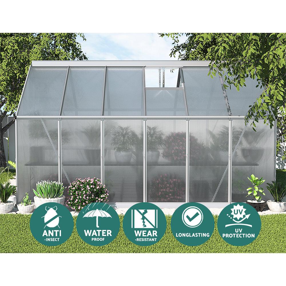 Greenfingers Greenhouse 3.6x2.5x1.95M Aluminium Polycarbonate Green House Garden Shed - Ozstylz