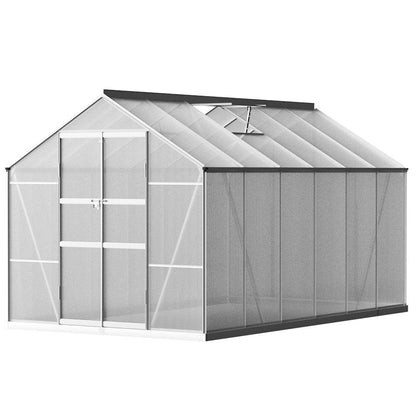 Greenfingers Greenhouse 3.7x2.5x2.26M Double Doors Aluminium Green House Garden Shed - Ozstylz