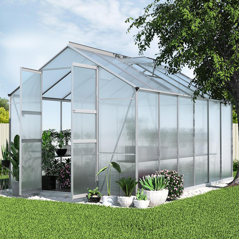 Greenfingers Greenhouse 3.7x2.5x2.26M Double Doors Aluminium Green House Garden Shed - Ozstylz