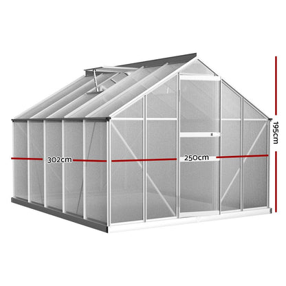 Greenfingers Greenhouse 3x2.5x1.95M Aluminium Polycarbonate Green House Garden Shed - Ozstylz