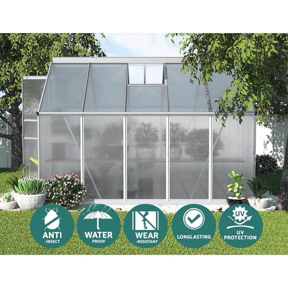 Greenfingers Greenhouse 3x2.5x1.95M Aluminium Polycarbonate Green House Garden Shed - Ozstylz