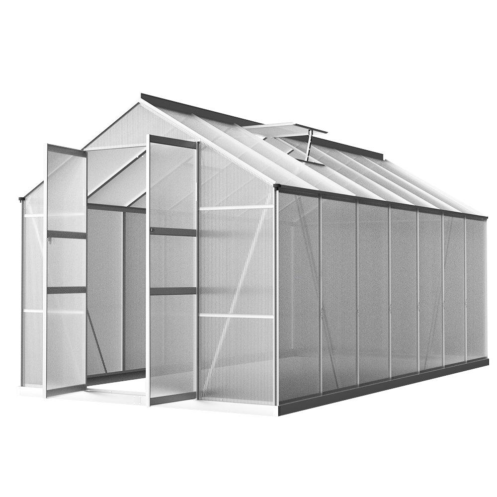 Greenfingers Greenhouse 4.1x2.5x2.26M Double Doors Aluminium Green House Garden Shed - Ozstylz