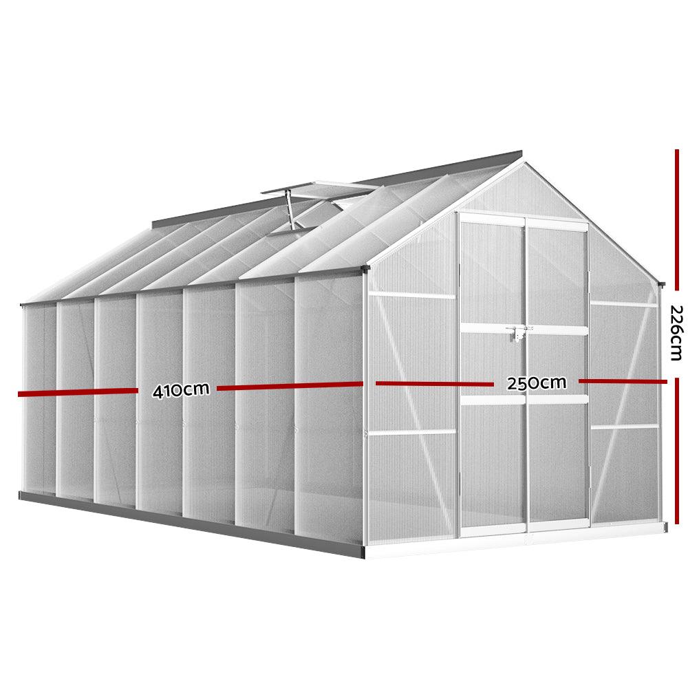 Greenfingers Greenhouse 4.1x2.5x2.26M Double Doors Aluminium Green House Garden Shed - Ozstylz