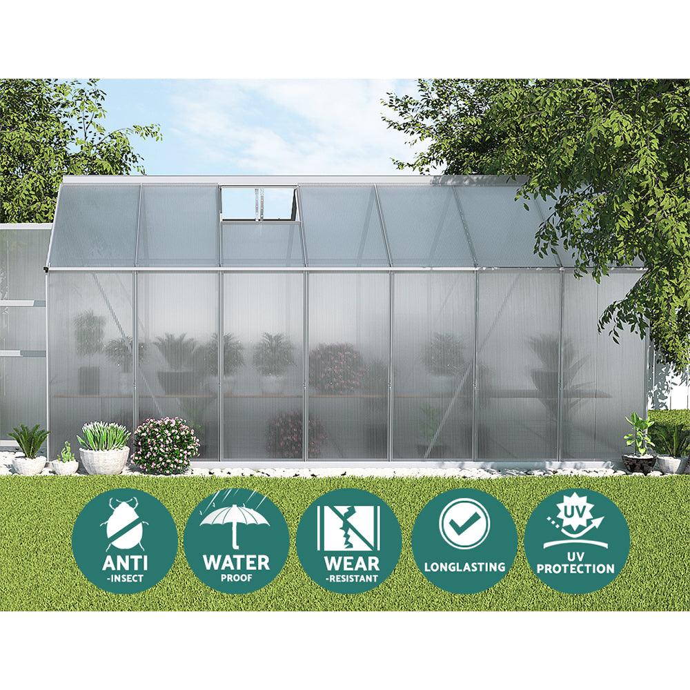 Greenfingers Greenhouse 4.1x2.5x2.26M Double Doors Aluminium Green House Garden Shed - Ozstylz