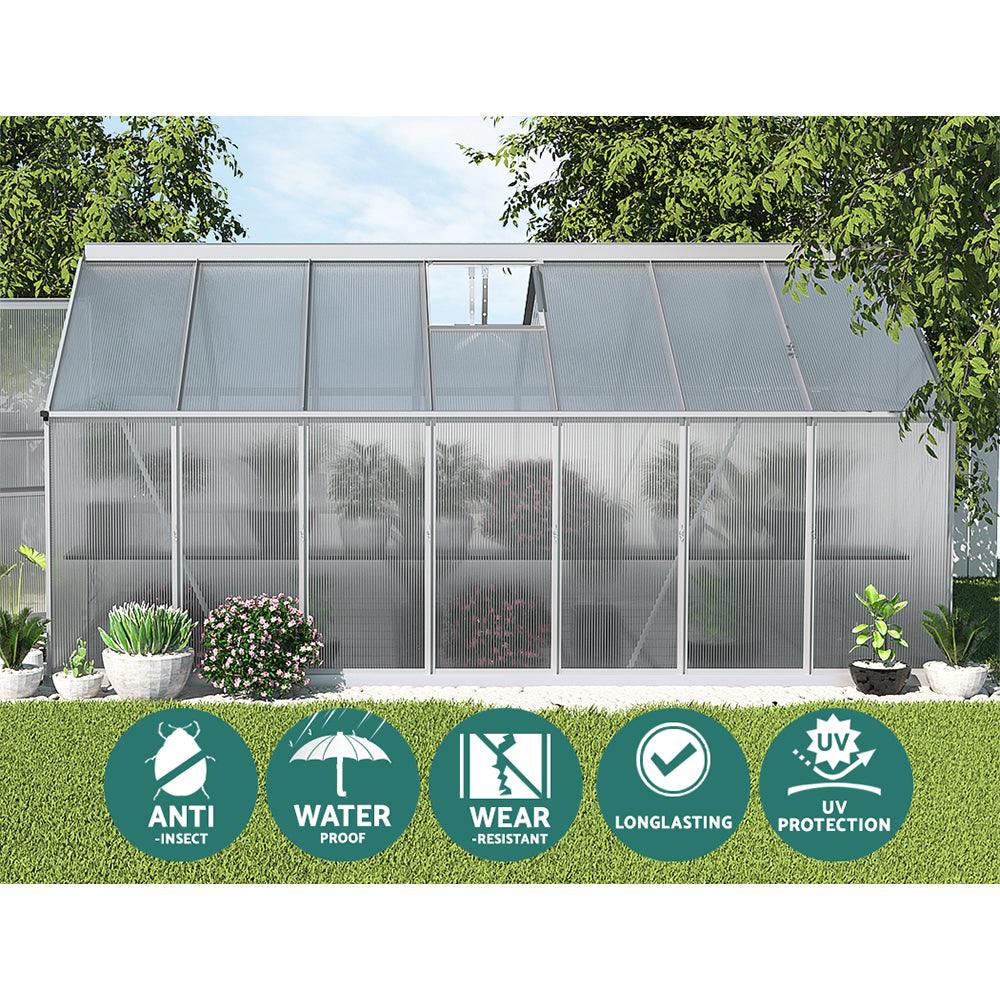 Greenfingers Greenhouse 4.2x2.5x1.95M Aluminium Polycarbonate Green House Garden Shed - Ozstylz