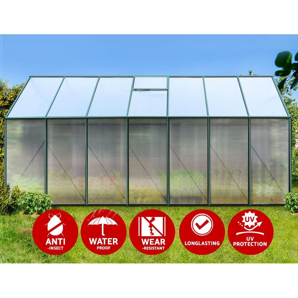 Greenfingers Greenhouse 4.43x2.44x2.15M Aluminium Polycarbonate Green House Garden Shed - Ozstylz