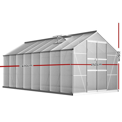 Greenfingers Greenhouse 4.7x2.5x2.26M Double Doors Aluminium Green House Garden Shed - Ozstylz