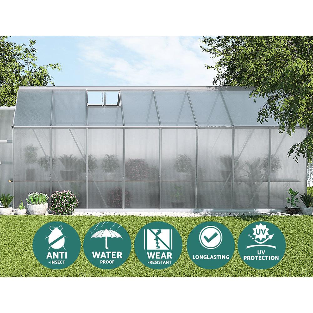 Greenfingers Greenhouse 4.7x2.5x2.26M Double Doors Aluminium Green House Garden Shed - Ozstylz