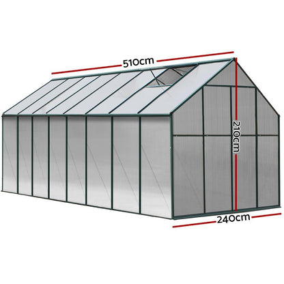 Greenfingers Greenhouse 5.1x2.44x2.1M Aluminium Polycarbonate Green House Garden Shed - Ozstylz