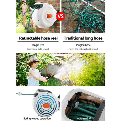 Greenfingers Retractable Hose Reel 30M Garden Water Spray Gun Auto Rewind - Ozstylz