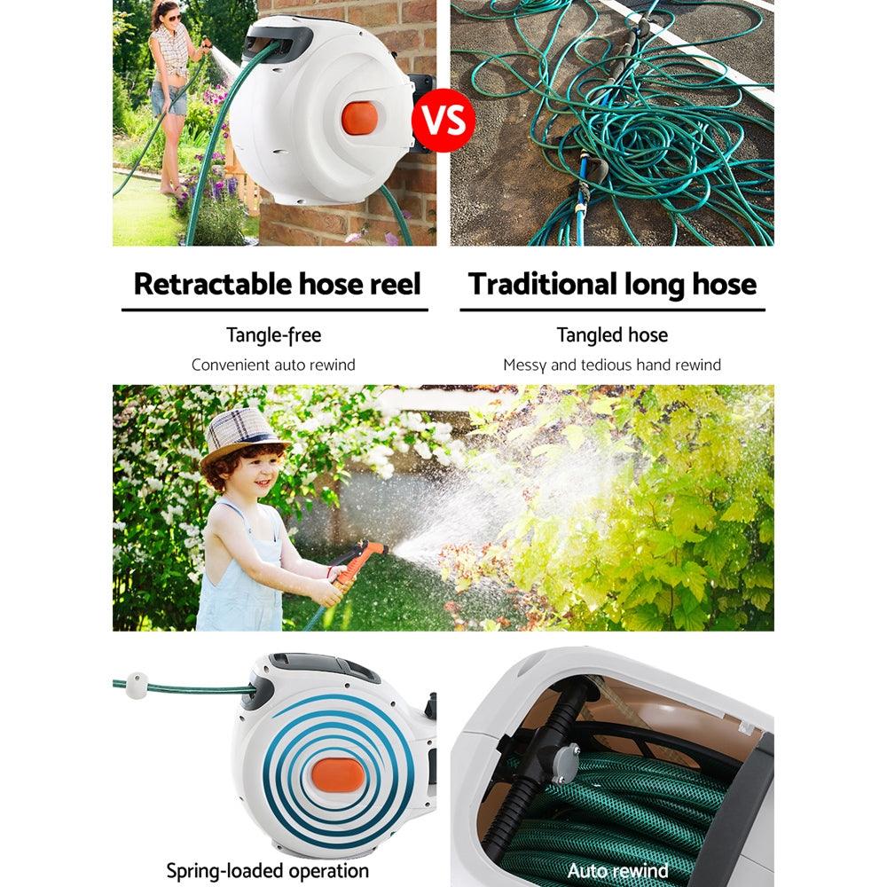 Greenfingers Water Hose Reel 20M Retractable Garden Brass Spray Gun Auto Rewind - Ozstylz