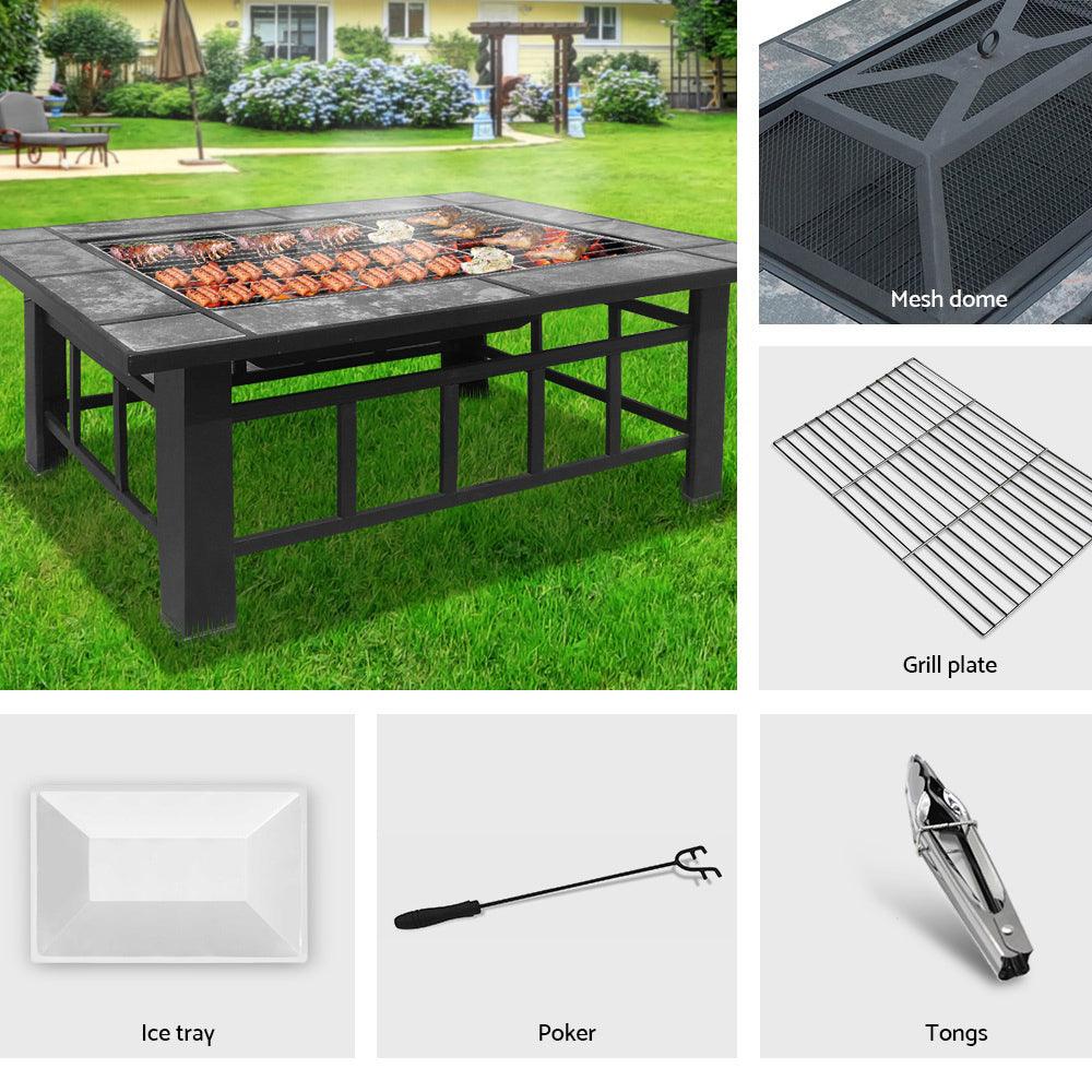 Grillz Fire Pit BBQ Grill Ice Bucket 3-In-1 Table - Ozstylz