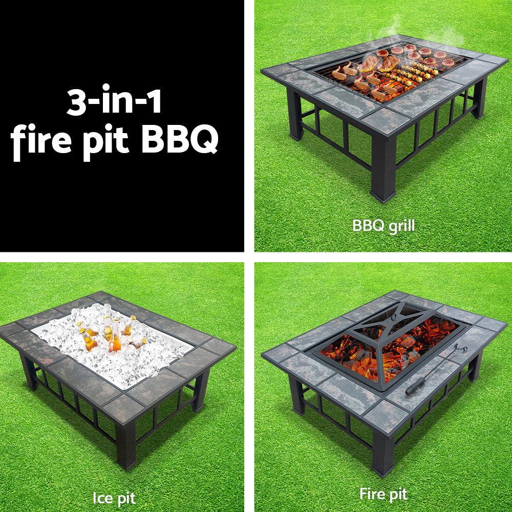 Grillz Fire Pit BBQ Grill Ice Bucket 3-In-1 Table - Ozstylz