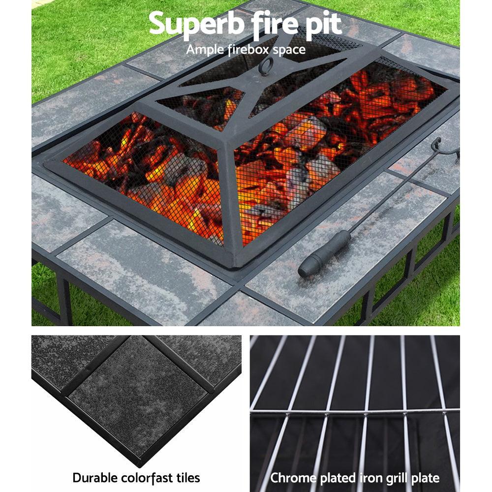 Grillz Fire Pit BBQ Grill Ice Bucket 3-In-1 Table - Ozstylz