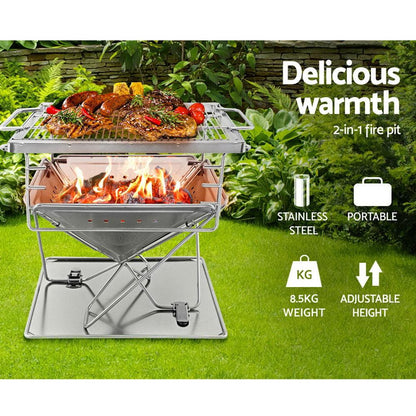 Grillz Fire Pit BBQ Grill with Carry Bag Camping - Ozstylz