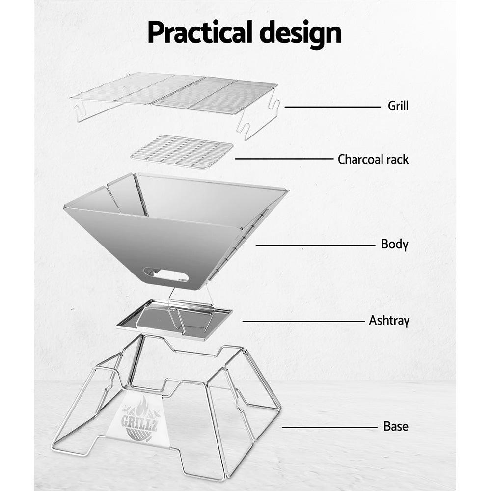Grillz Fire Pit BBQ Grill with Carry Bag Portable - Ozstylz