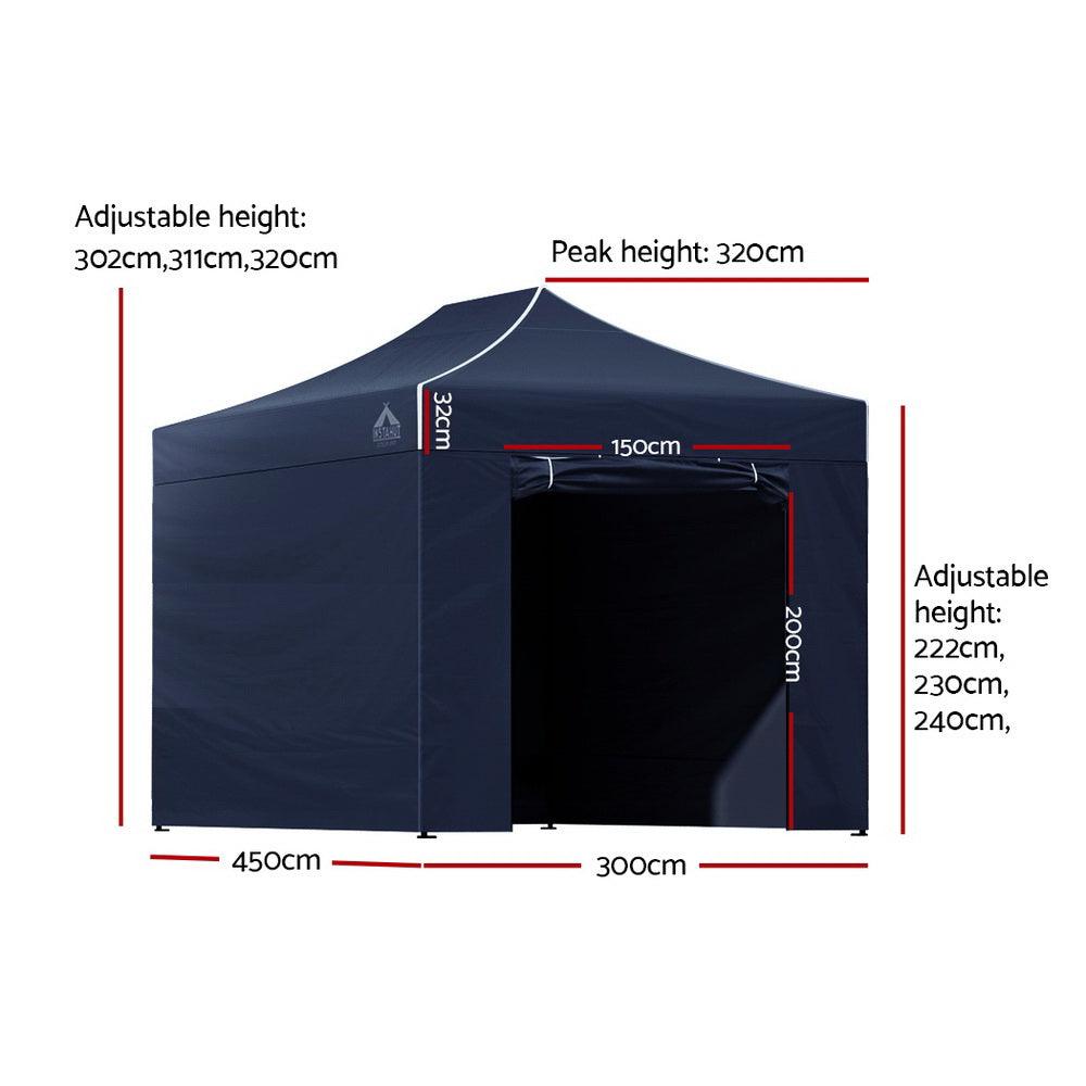 Instahut Gazebo 3x4.5 Pop Up Marquee Folding Tent Wedding Gazebos Camping Outdoor Shade Canopy Navy - Ozstylz