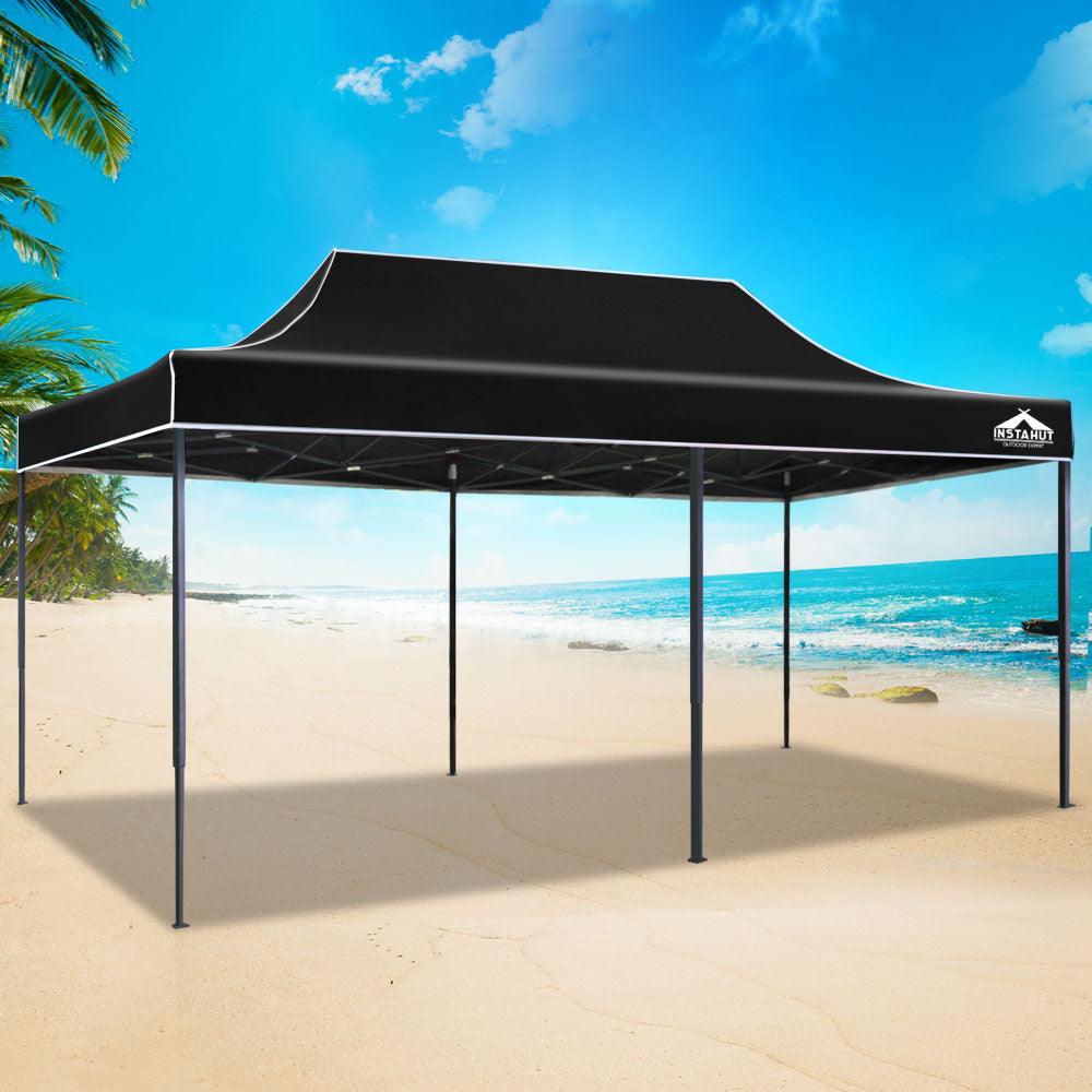 Instahut Gazebo Pop Up Marquee 3x6m Folding Tent Wedding Outdoor Camping Canopy Gazebos Shade Black - Ozstylz