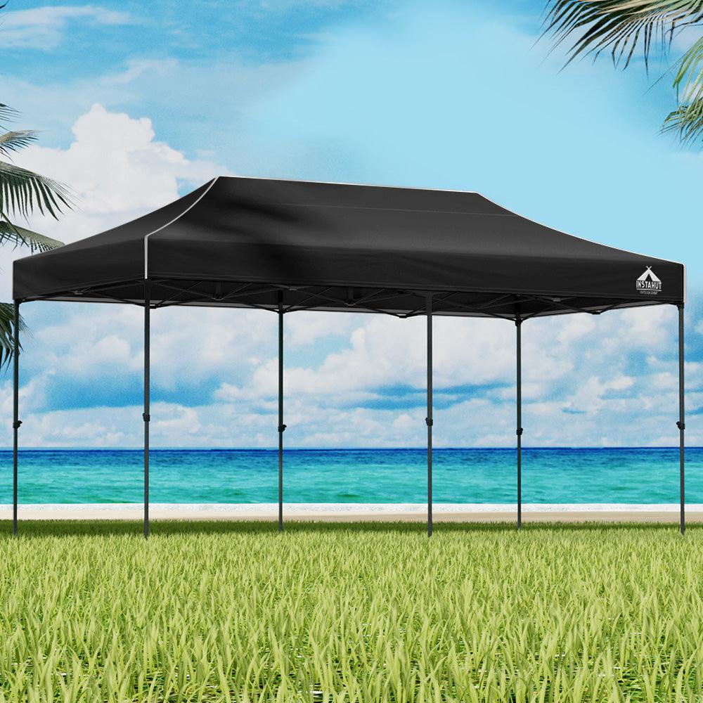 Instahut Gazebo Pop Up Marquee 3x6m Folding Tent Wedding Outdoor Camping Canopy Gazebos Shade Black - Ozstylz