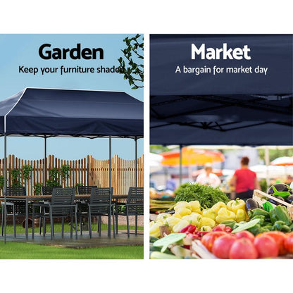 Instahut Gazebo Pop Up Marquee 3x6m Folding Tent Wedding Outdoor Camping Canopy Gazebos Shade Navy - Ozstylz