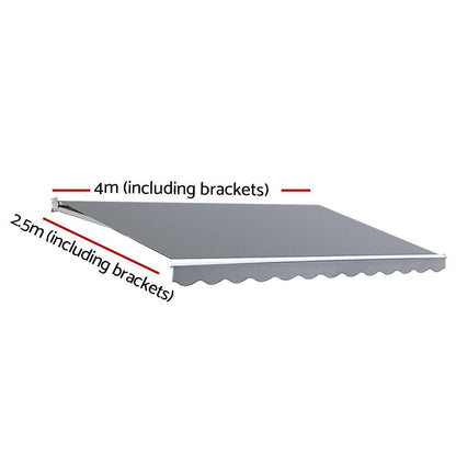 Instahut Retractable Folding Arm Awning Manual Sunshade 4Mx2.5M Pearl Grey - Ozstylz