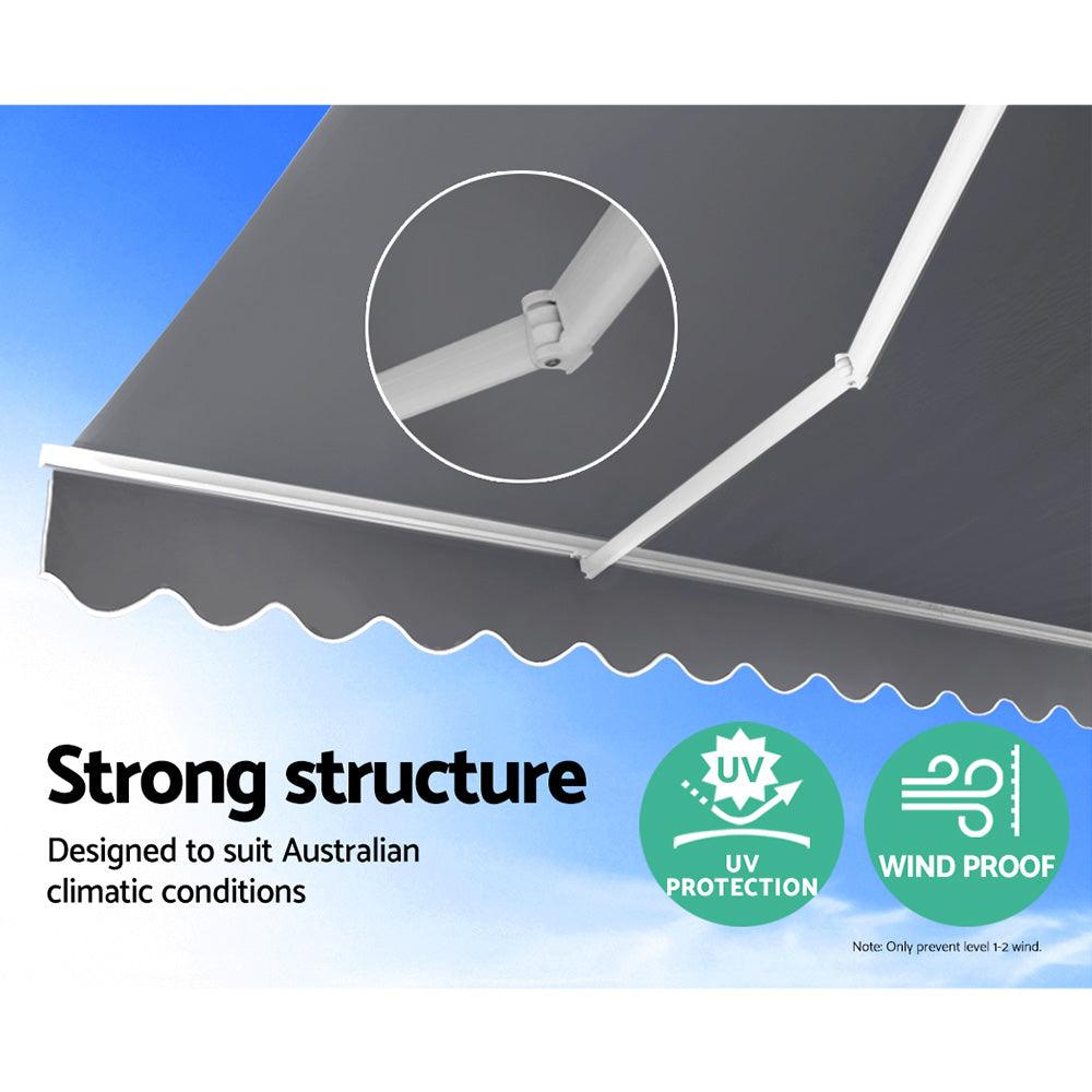 Instahut Retractable Folding Arm Awning Manual Sunshade 4Mx2.5M Pearl Grey - Ozstylz