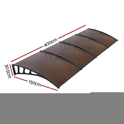 Instahut Window Door Awning Canopy 1.5mx4m Brown Sheet Black Plastic Frame - Ozstylz