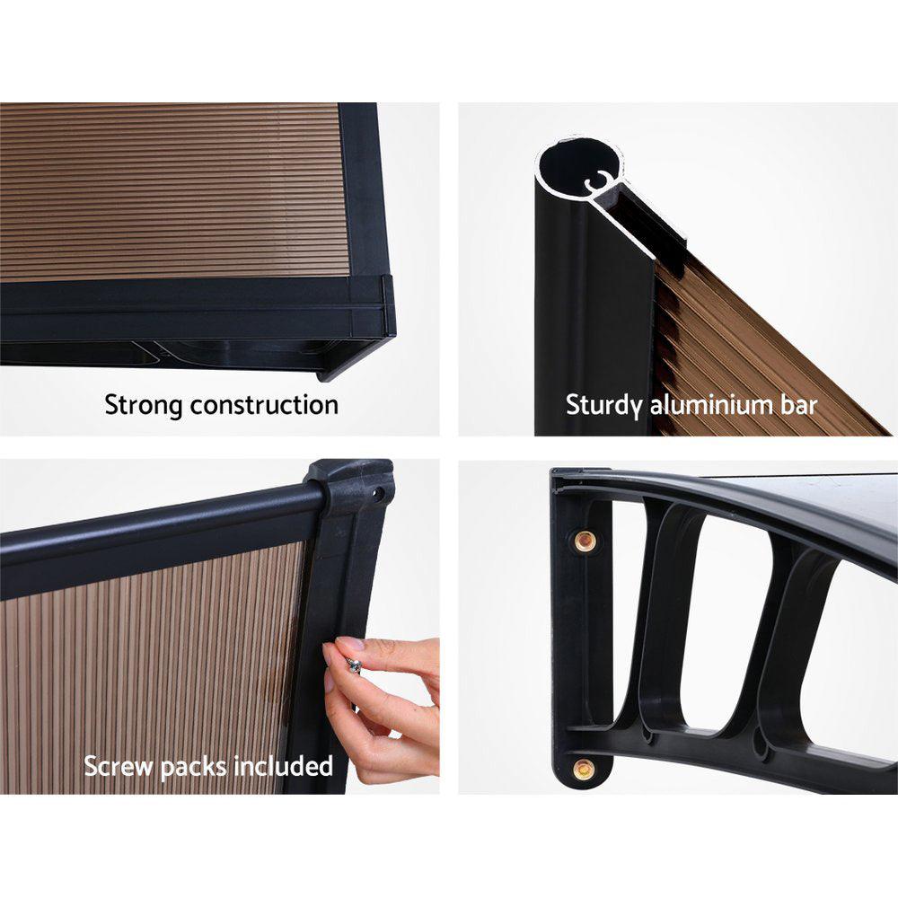 Instahut Window Door Awning Canopy 1.5mx4m Brown Sheet Black Plastic Frame - Ozstylz