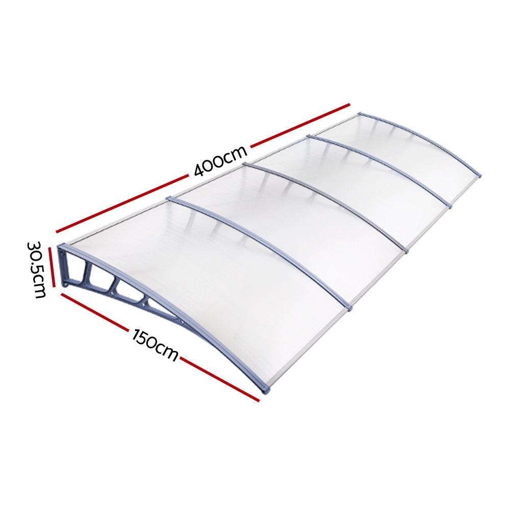 Instahut Window Door Awning Canopy 1.5mx4m Transparent Sheet Grey Plastic Frame - Ozstylz