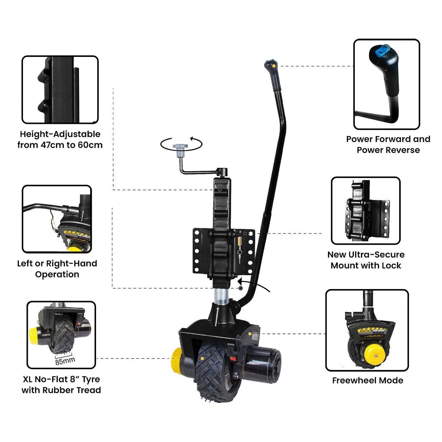 Mini Mover Gen3 12V 550W Electric Motorised Jockey Wheel - Black - Ozstylz