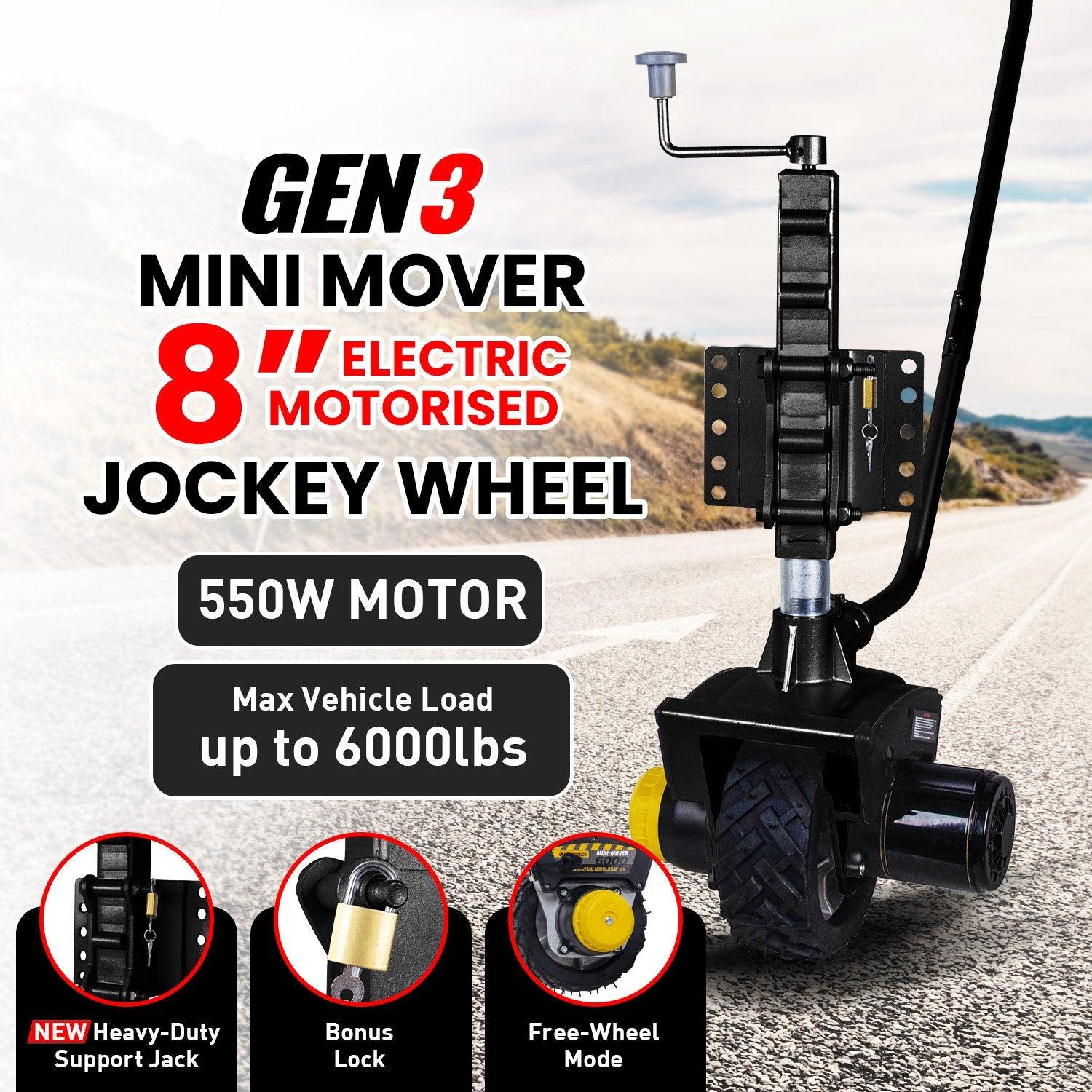 Mini Mover Gen3 12V 550W Electric Motorised Jockey Wheel - Black - Ozstylz