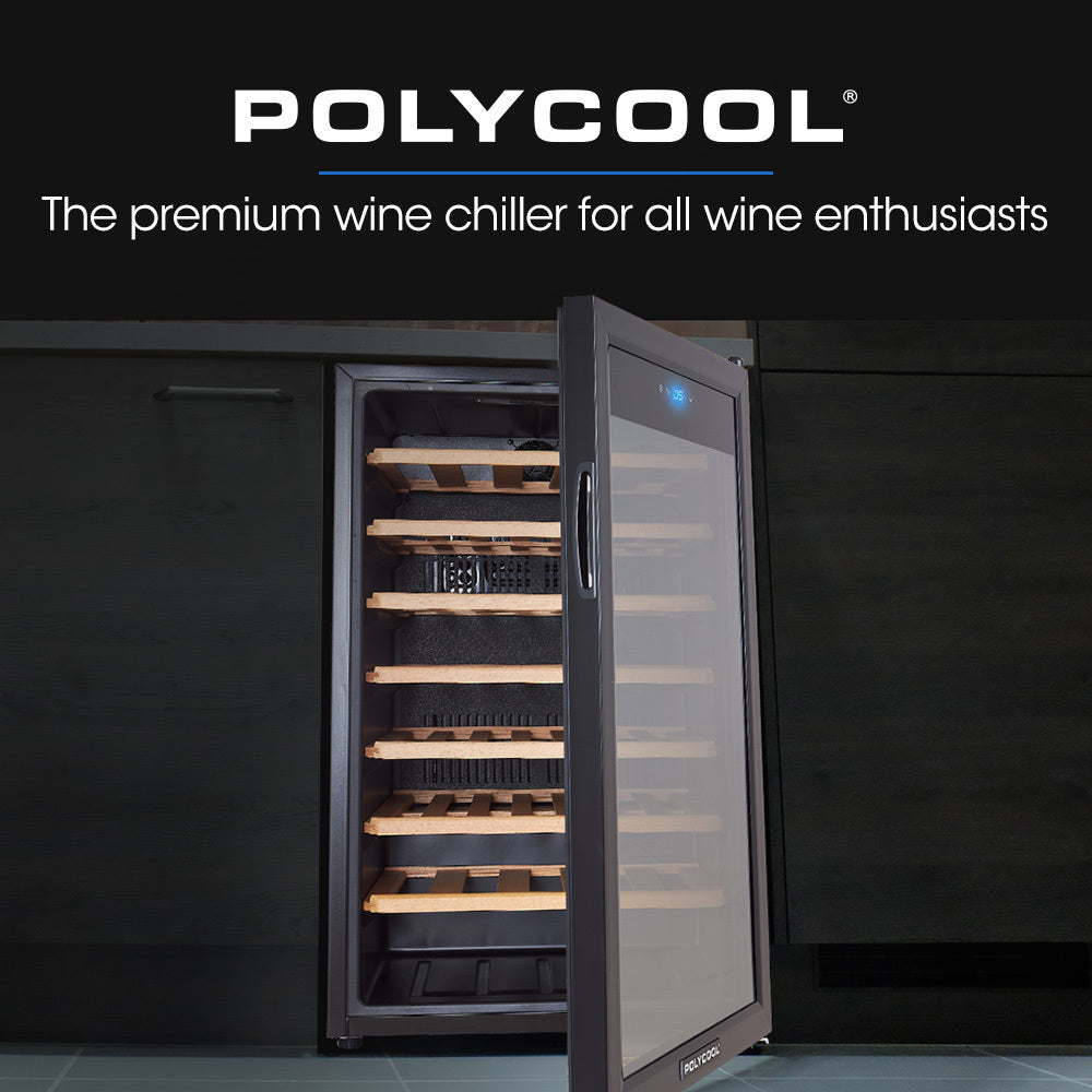 POLYCOOL 128L 51 Bottle Wine Bar Fridge Underbench Cooler Compressor Glass Door, Black - Ozstylz