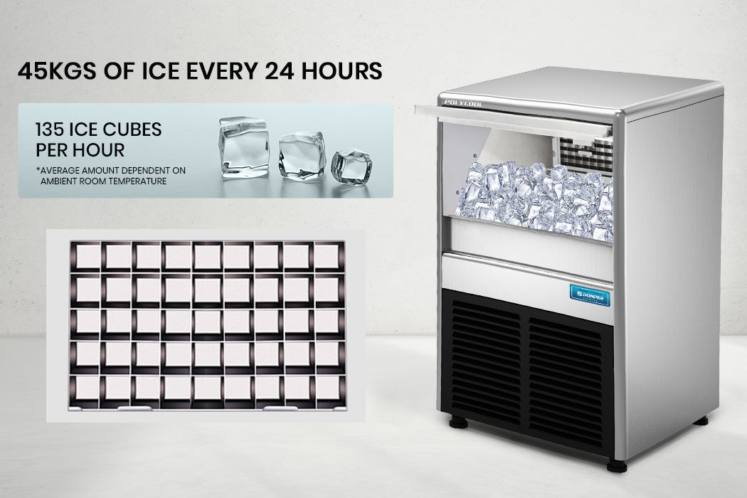 POLYCOOL Commercial Automatic Ice Cube Maker, Free Standing Stainless Steel Ice Machine, 410 Grade - Ozstylz