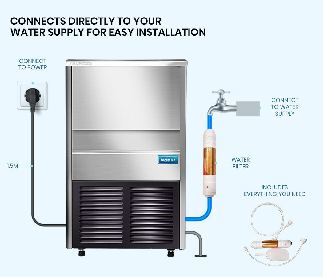 POLYCOOL Commercial Automatic Ice Cube Maker, Free Standing Stainless Steel Ice Machine, 410 Grade - Ozstylz