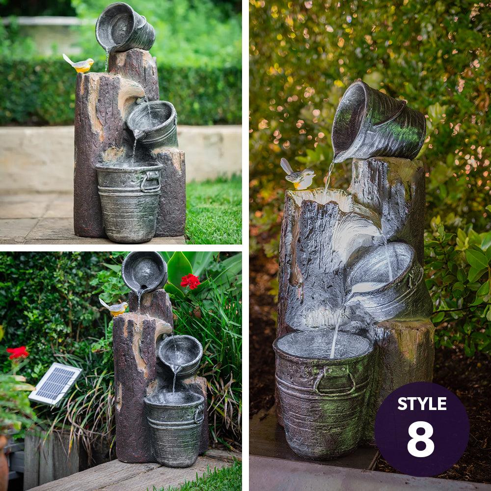 PROTEGE Solar Fountain Water Feature Outdoor 4 Bowl with LED Lights - Charcoal - Ozstylz